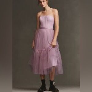 Anthropologie BHLDN Strapless A-Line Tulle Midi Dress in Lilac.